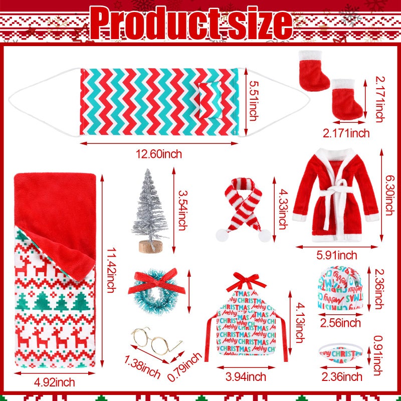 Bencailor Christmas Elf Accessories Elf Clothes Set Including Bathrobe Christmas Sleeping Bag Apron Hammock Shoes Scarf for Xmas New Year Party Decor(Vivid Style) - Image 3